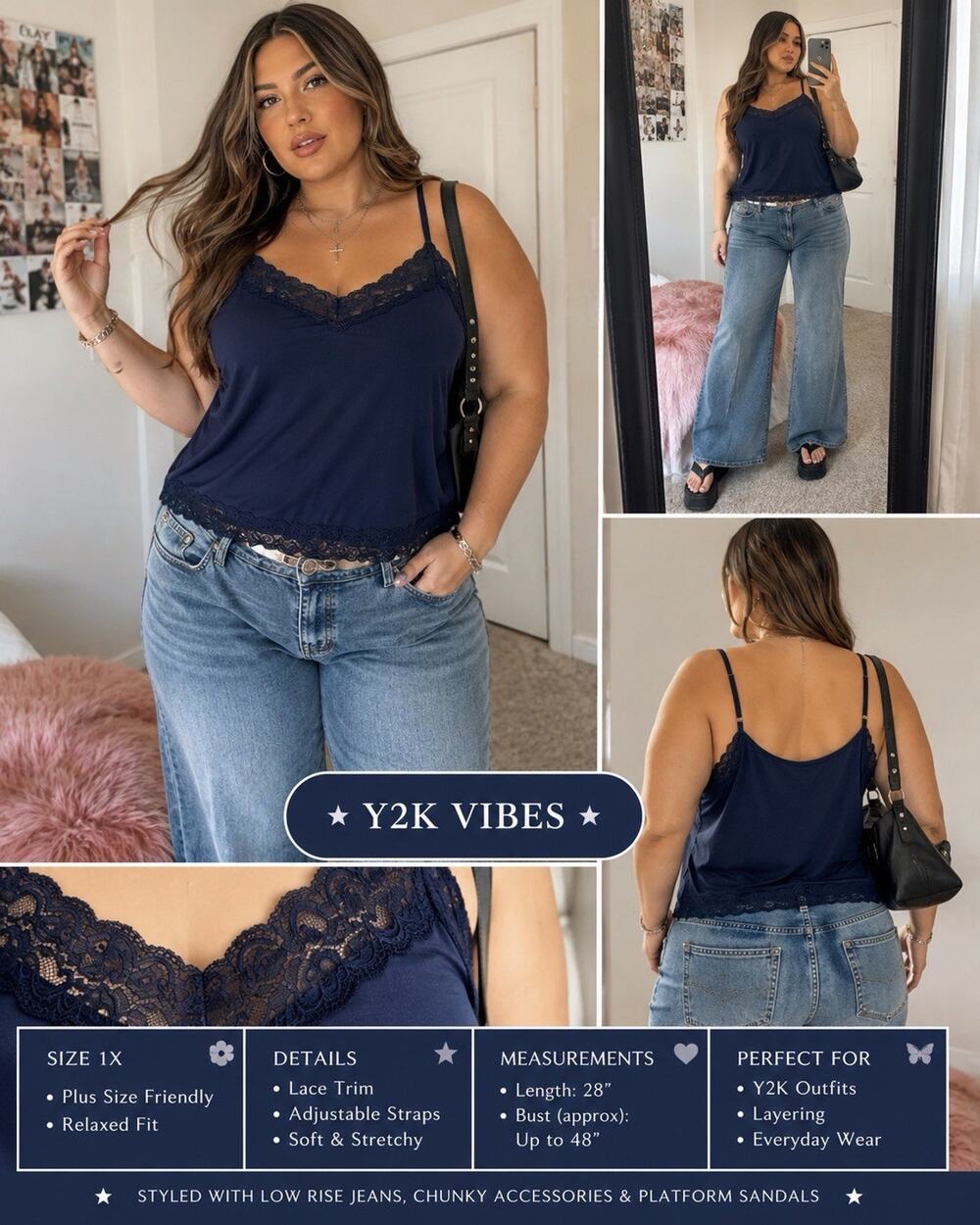 Lane Bryant Essential Cotton Cami Navy Blue Size 18/20 Long